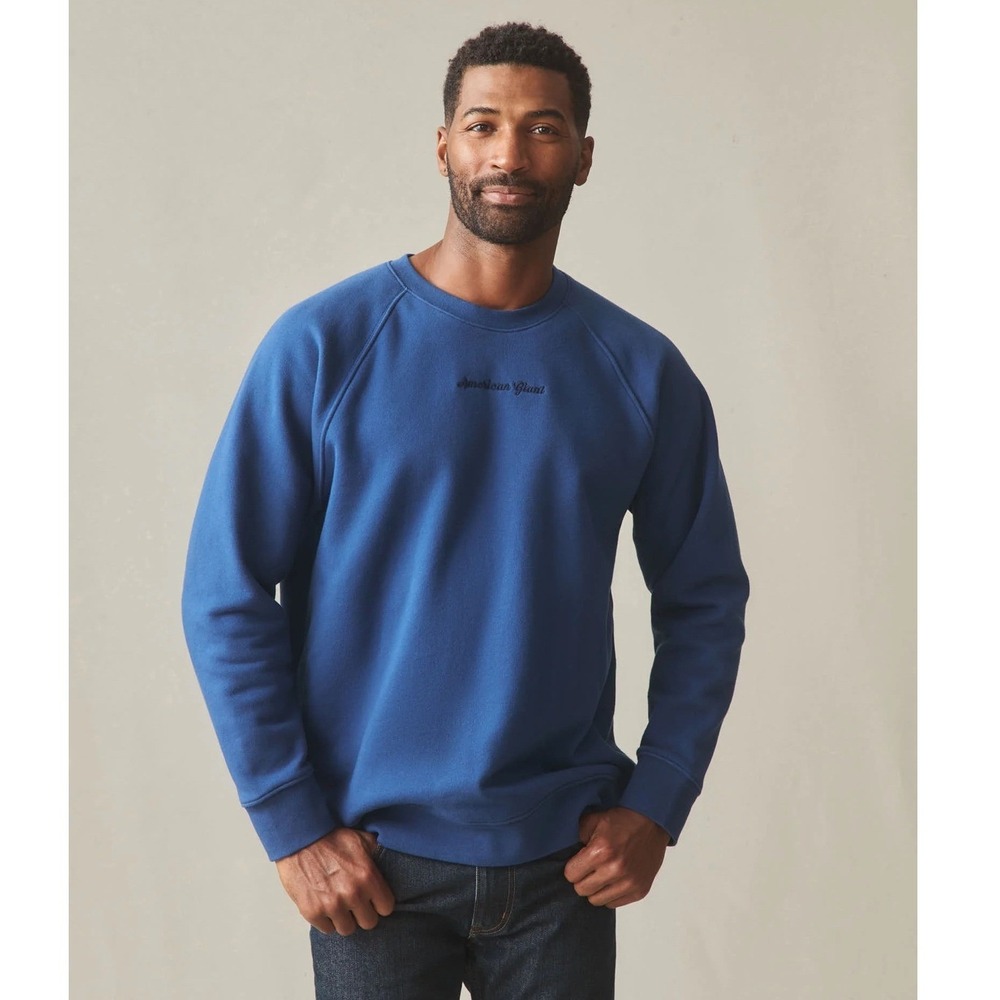 NWOT American Giant Men Midweight Crewneck Fleece‎ Sweatshirt 2XL Blue Made USA